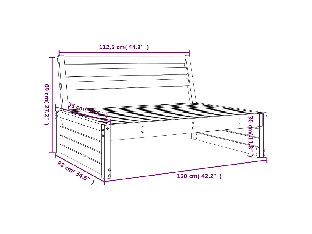 Sofá de centro para jardim 120x80 cm pinho maciço branco