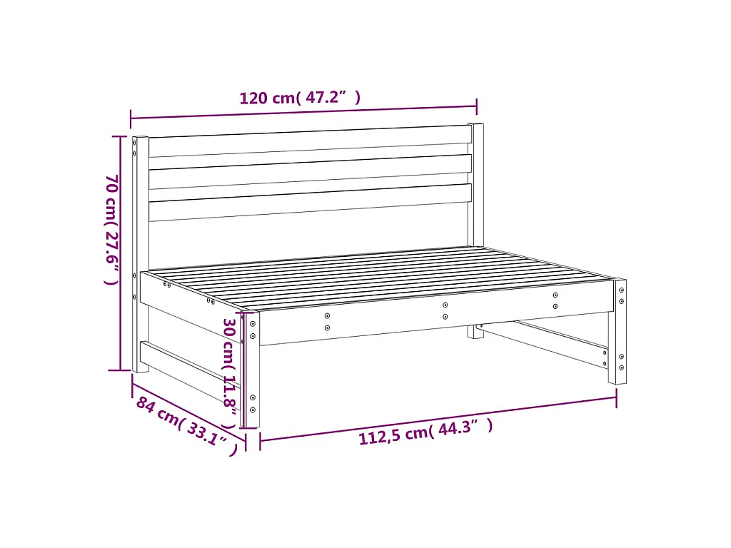 Garten-Mittelsofa 120x80 cm Massivholz Douglasie