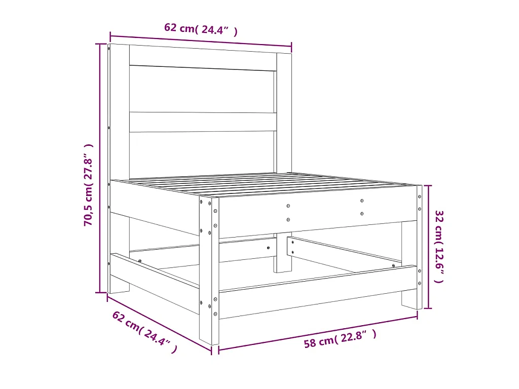 Garten-Mittelsofa Grau Massivholz Kiefer