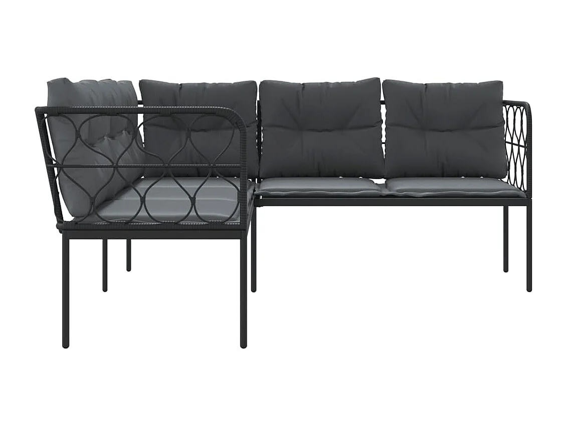 Canapé de jardin avec coussins forme de L noir acier textilène
