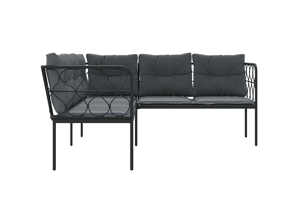 Gartensofa in L-Form mit Kissen Schwarz Stahl und Textilene