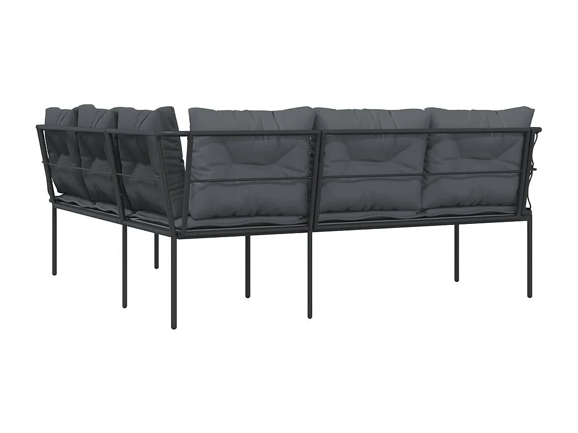 Gartensofa in L-Form mit Kissen Schwarz Stahl und Textilene
