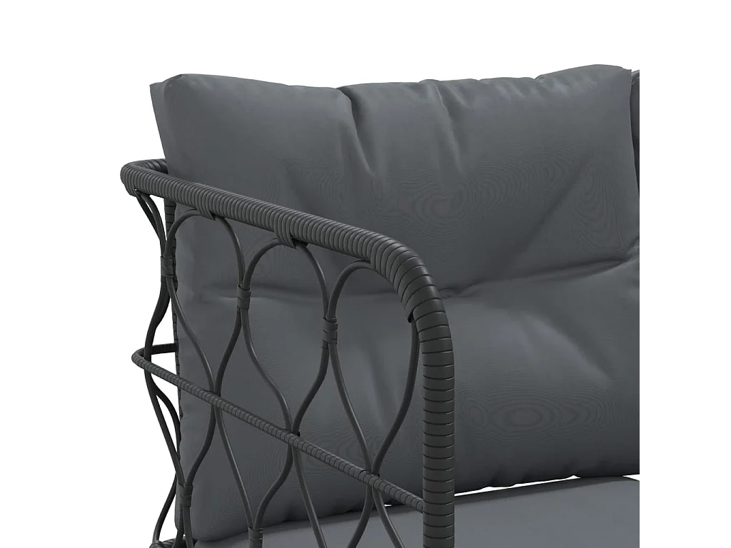Gartensofa in L-Form mit Kissen Schwarz Stahl und Textilene