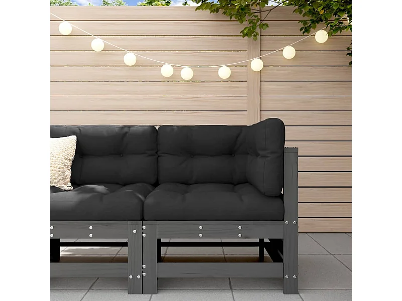 Canapé d'angle avec coussins gris bois de pin solide