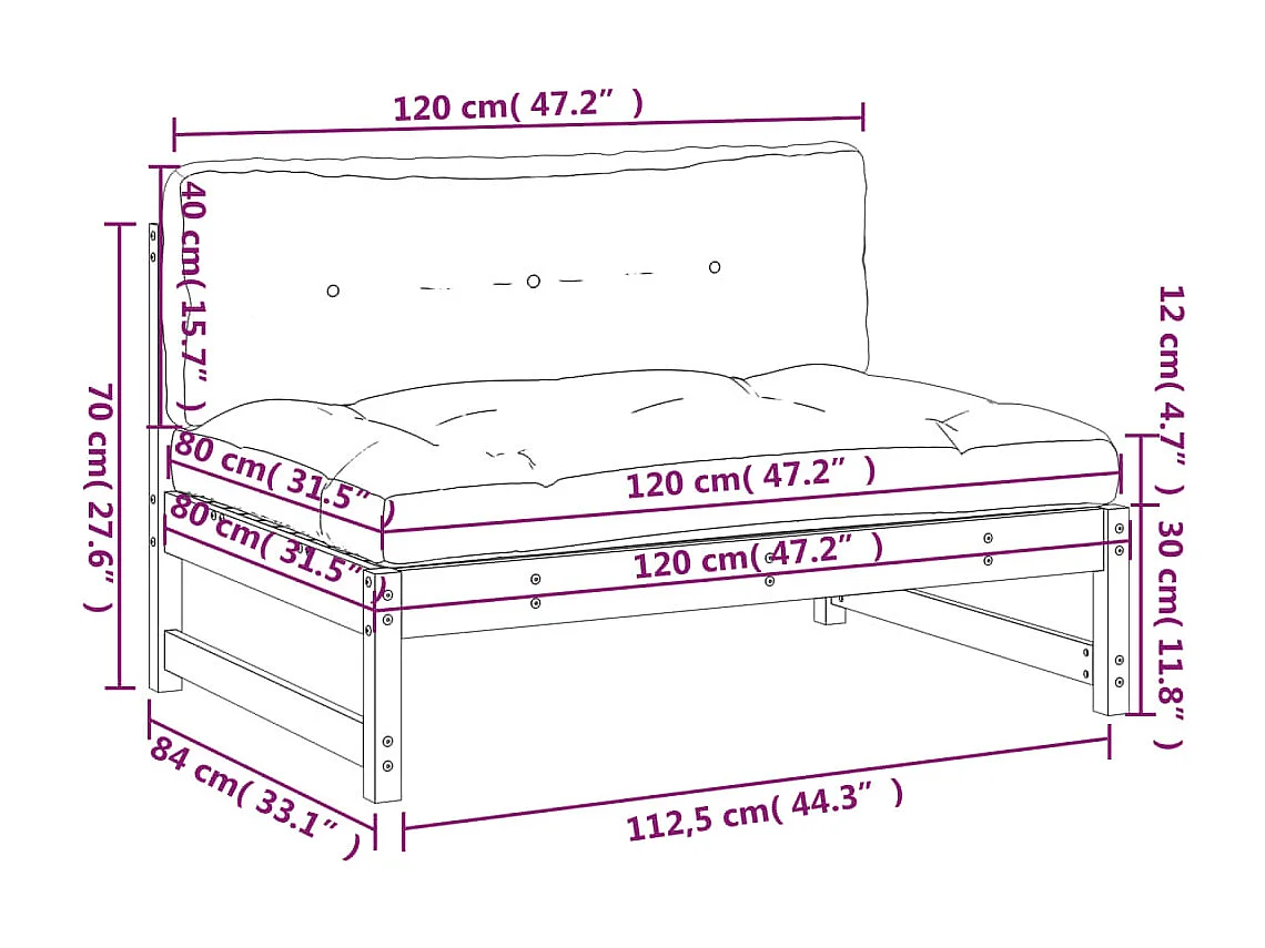 Canapé central 120x80 cm bois massif douglas