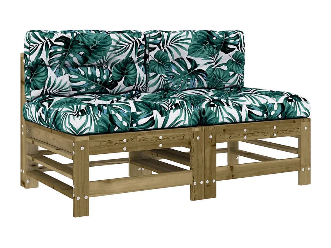 Canapés centraux avec coussins 2 pcs bois de pin imprégné