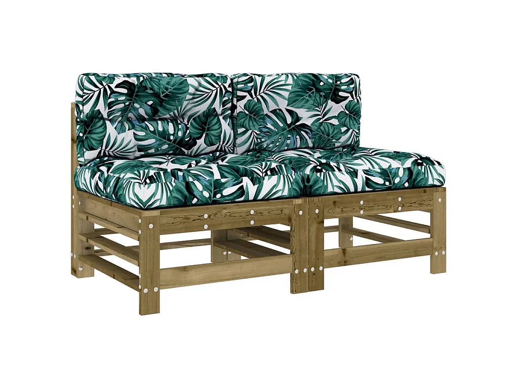 Middenbanken met kussens 2 st geïmpregneerd grenenhout