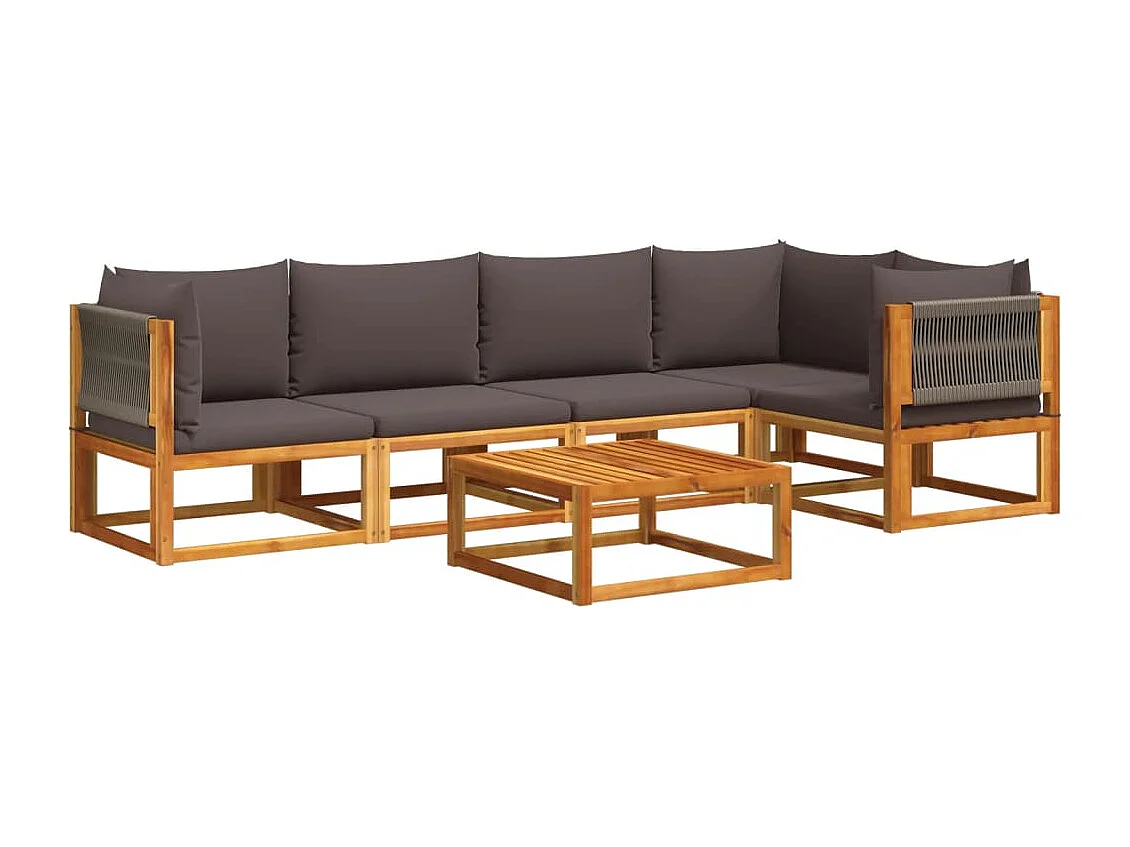 Ensemble de canapés de jardin 6 pièces avec coussins en bois d'acacia et corde