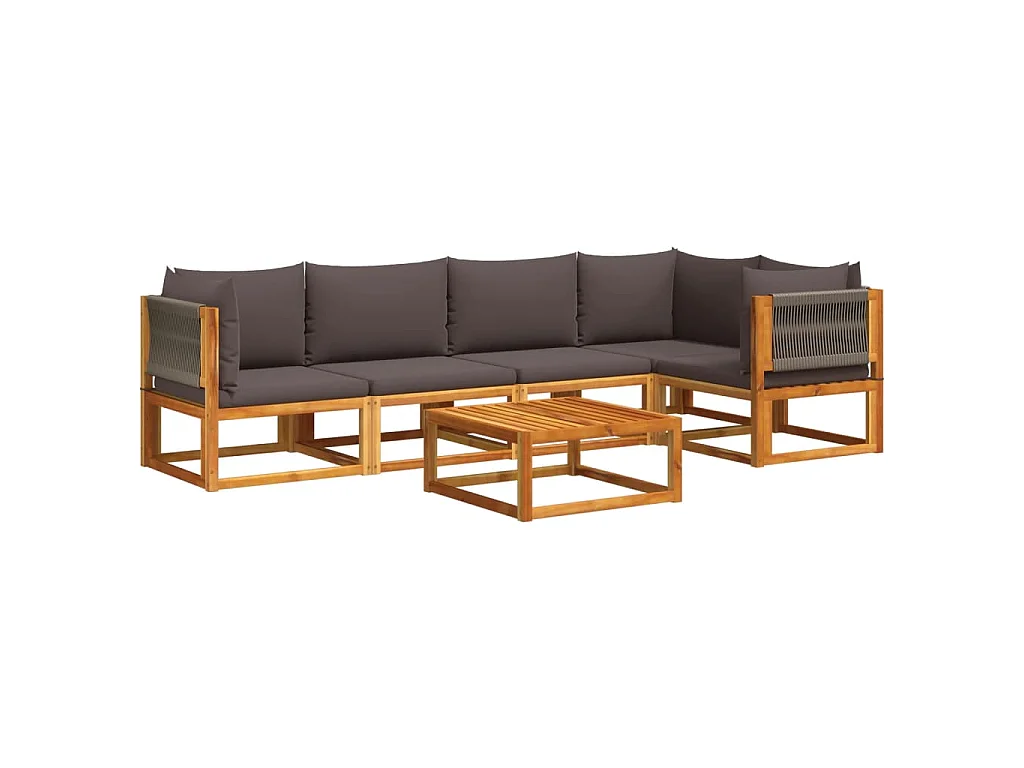 Set di divani da giardino 6 pezzi con cuscini in legno di acacia e corda