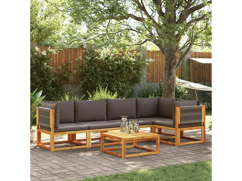 Set di divani da giardino 6 pezzi con cuscini in legno di acacia e corda