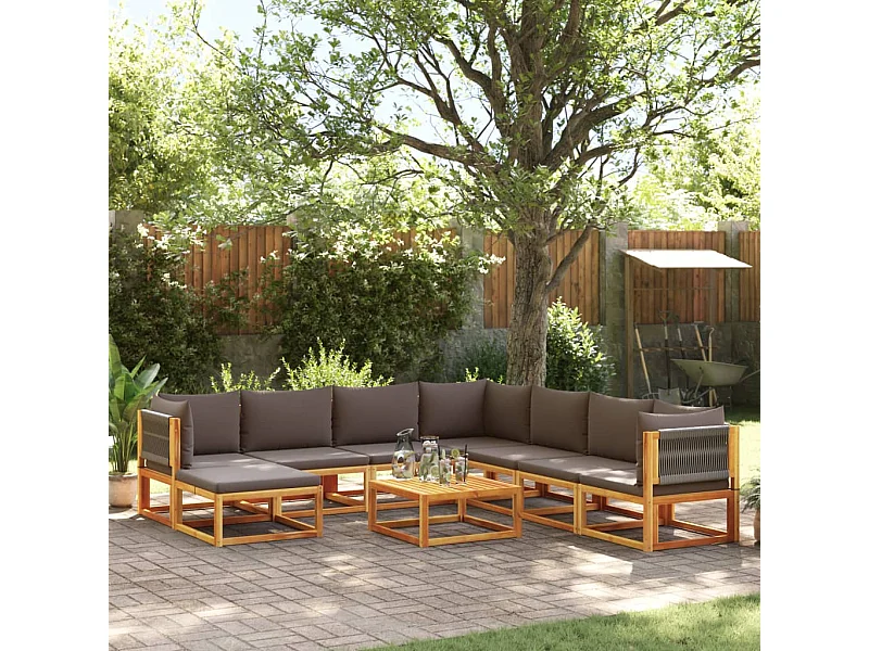 9-tlg. Gartensofa-Set mit Kissen Holz Akazie & Seil