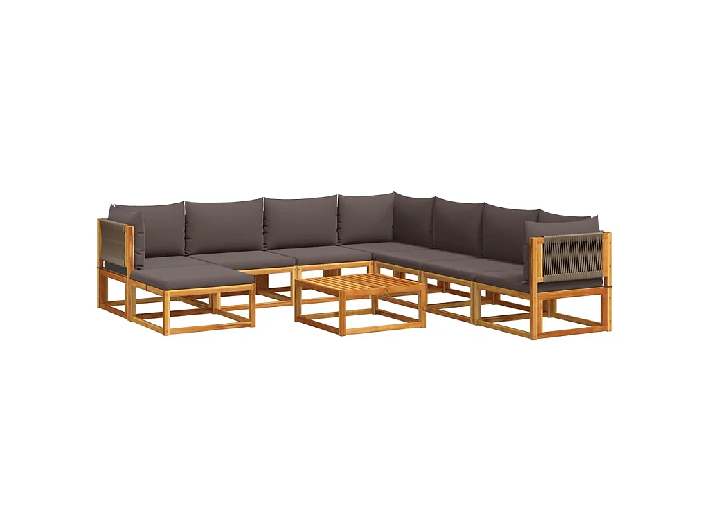 Conjunto de sofás de jardim  de 9 peças com almofadas de madeira de acácia e corda