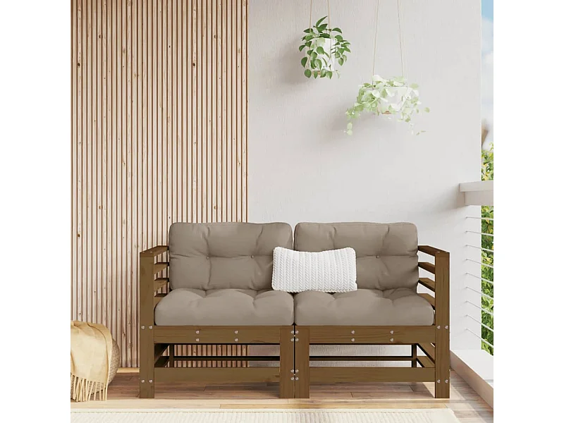 Ecksofas mit Kissen 2 Stk. Honigbraun Massivholz Kiefer