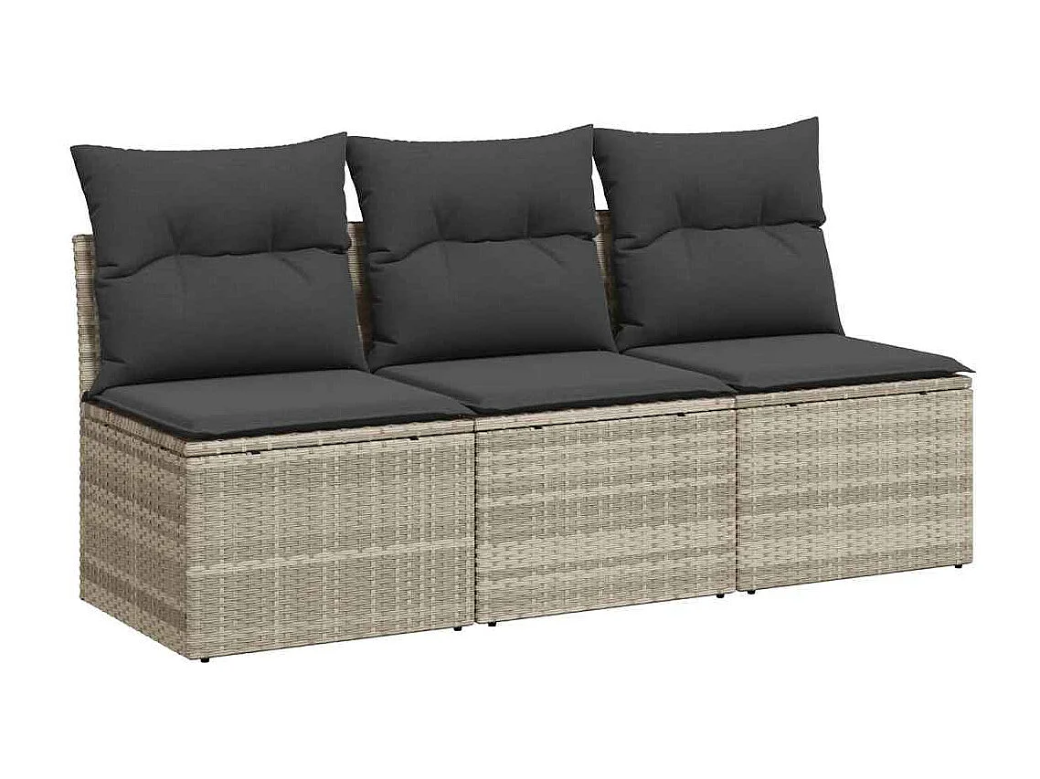 Tuinbank 3-zits met kussens poly rattan lichtgrijs