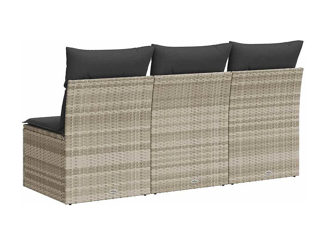 Tuinbank 3-zits met kussens poly rattan lichtgrijs