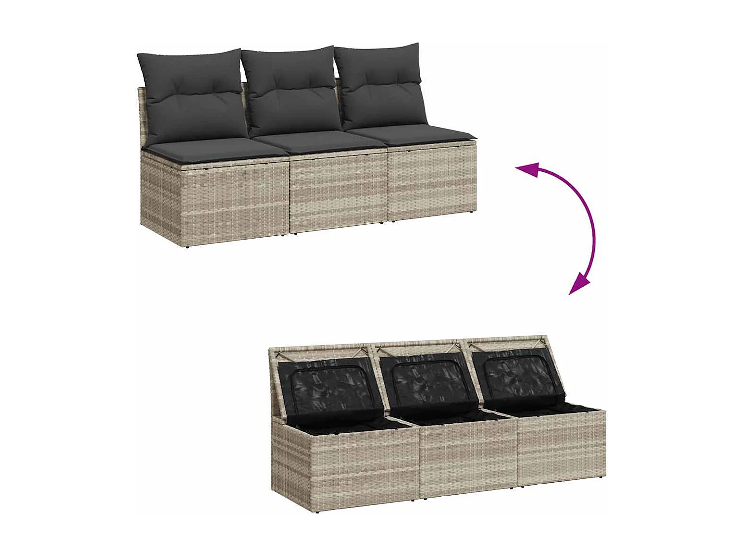 Tuinbank 3-zits met kussens poly rattan lichtgrijs