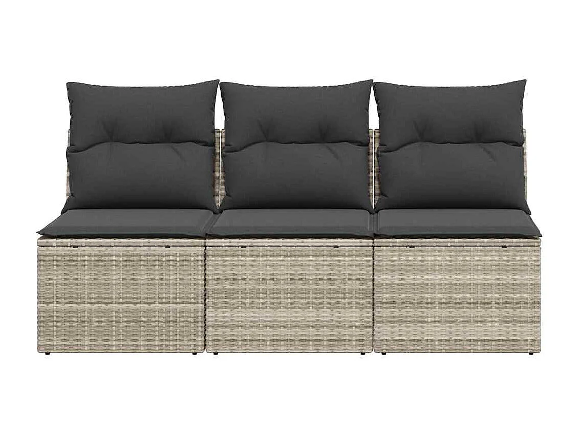 Canapé de jardin et coussins 3 places gris clair résine tressée