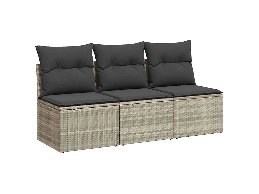 Gartensofa mit Kissen 3-Sitzer Hellgrau Poly Rattan