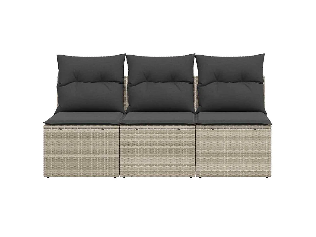 Gartensofa mit Kissen 3-Sitzer Hellgrau Poly Rattan