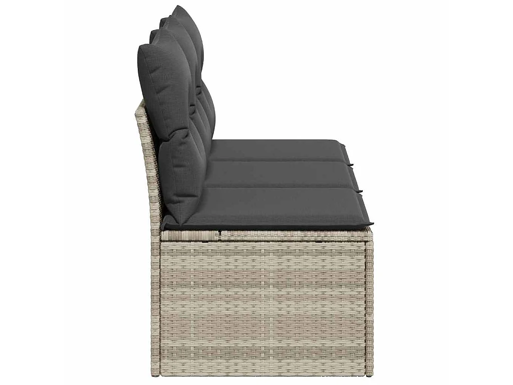 Gartensofa mit Kissen 3-Sitzer Hellgrau Poly Rattan