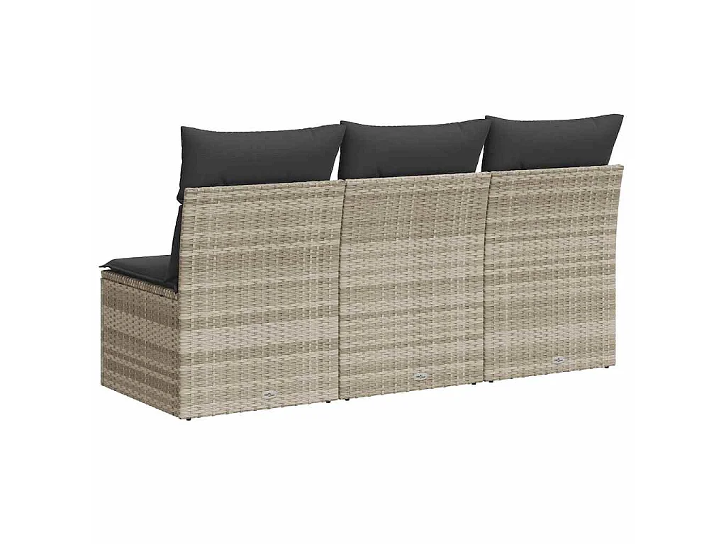 Gartensofa mit Kissen 3-Sitzer Hellgrau Poly Rattan