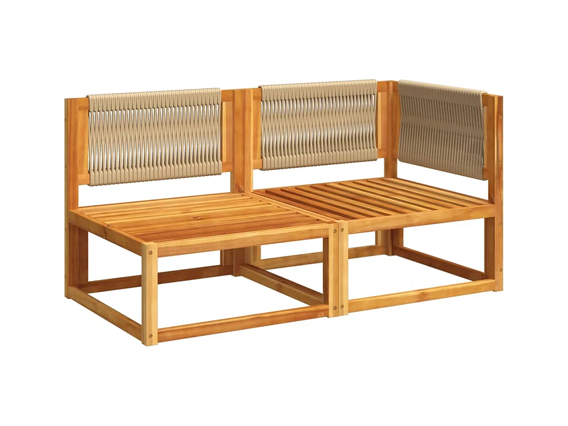 Canapé de jardin avec coussins 2 places Bois d'acacia et corde