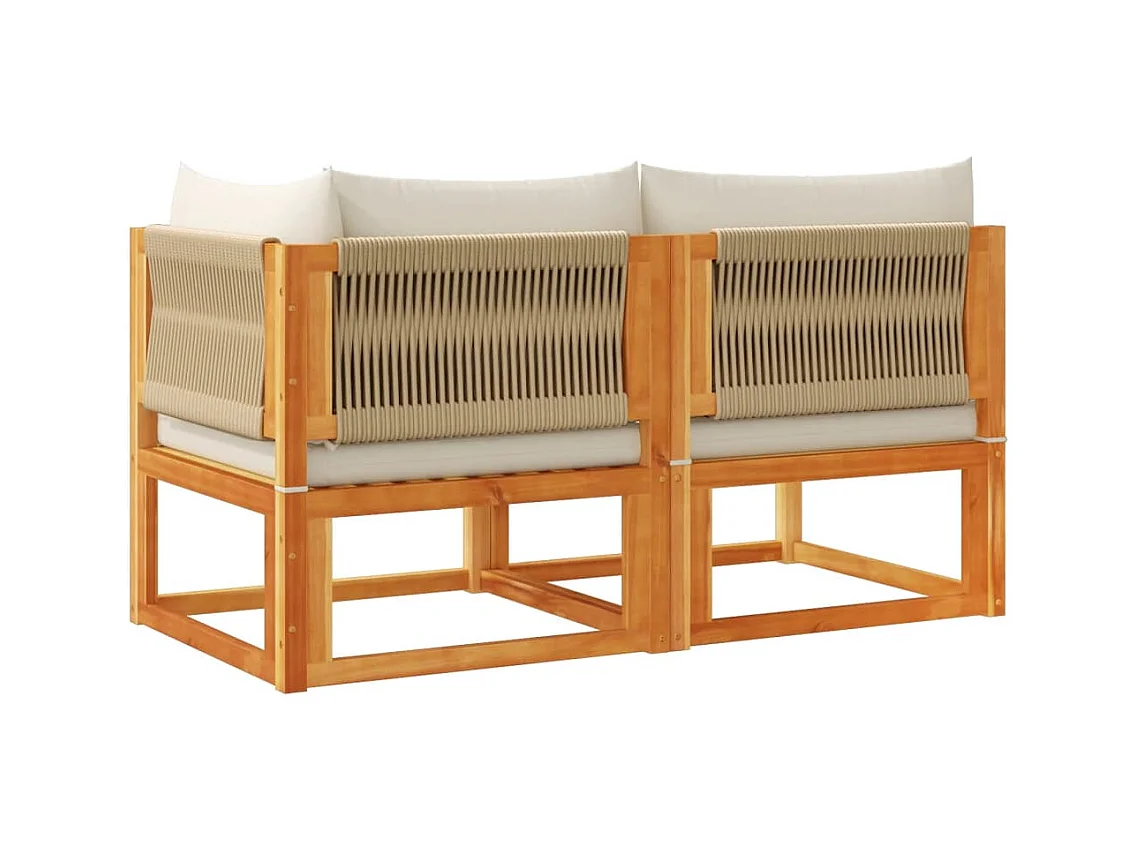 Canapé de jardin avec coussins 2 places Bois d'acacia et corde