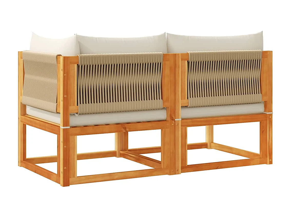 Canapé de jardin avec coussins 2 places Bois d'acacia et corde
