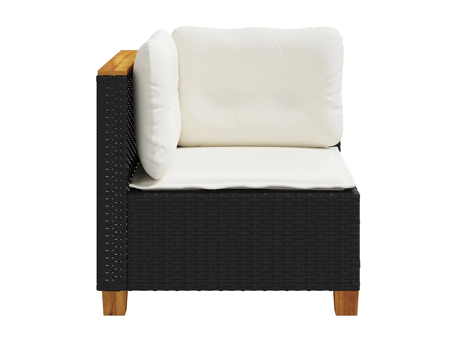 Tuinhoekbank met kussens poly rattan zwart