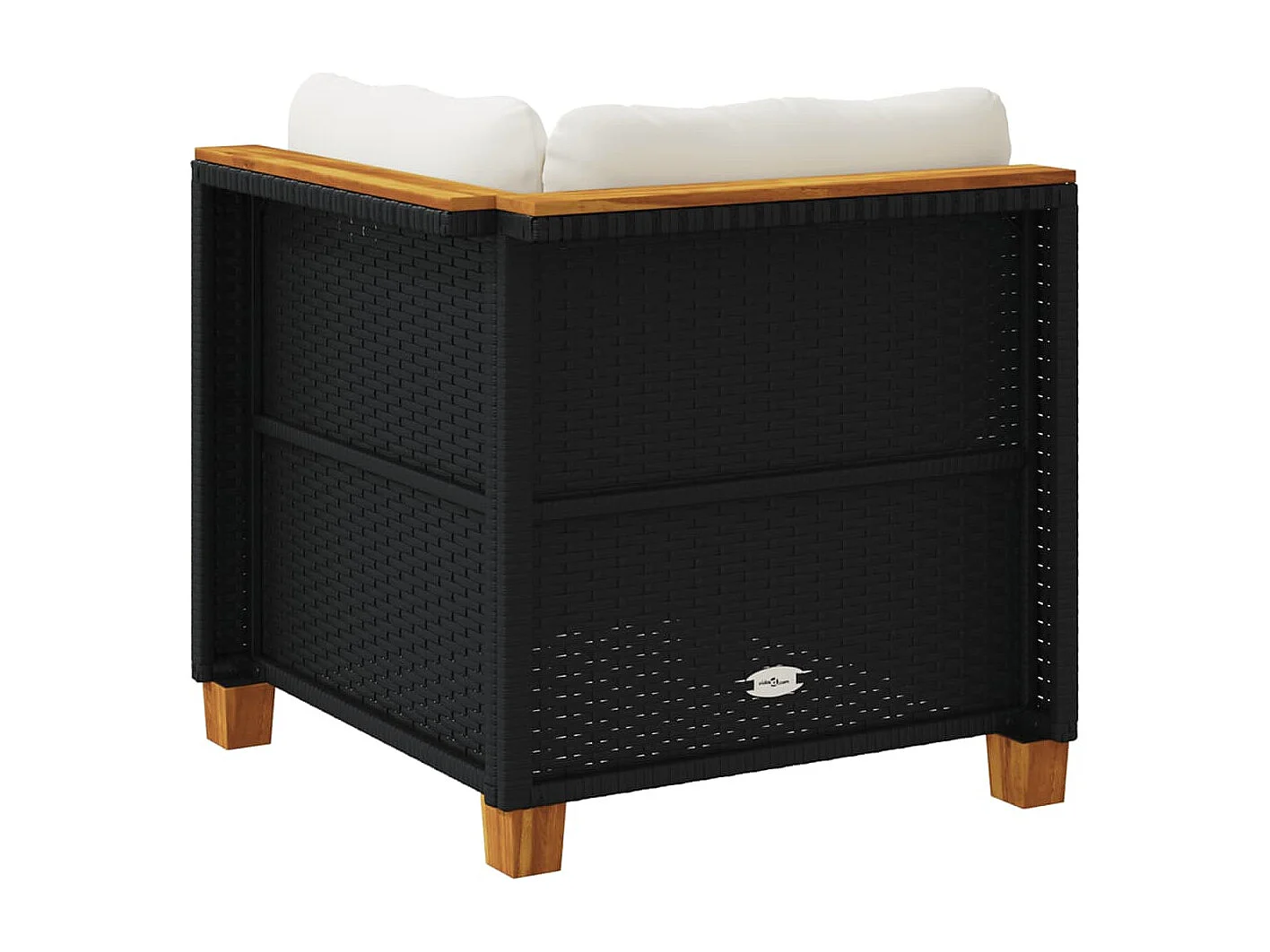 Tuinhoekbank met kussens poly rattan zwart