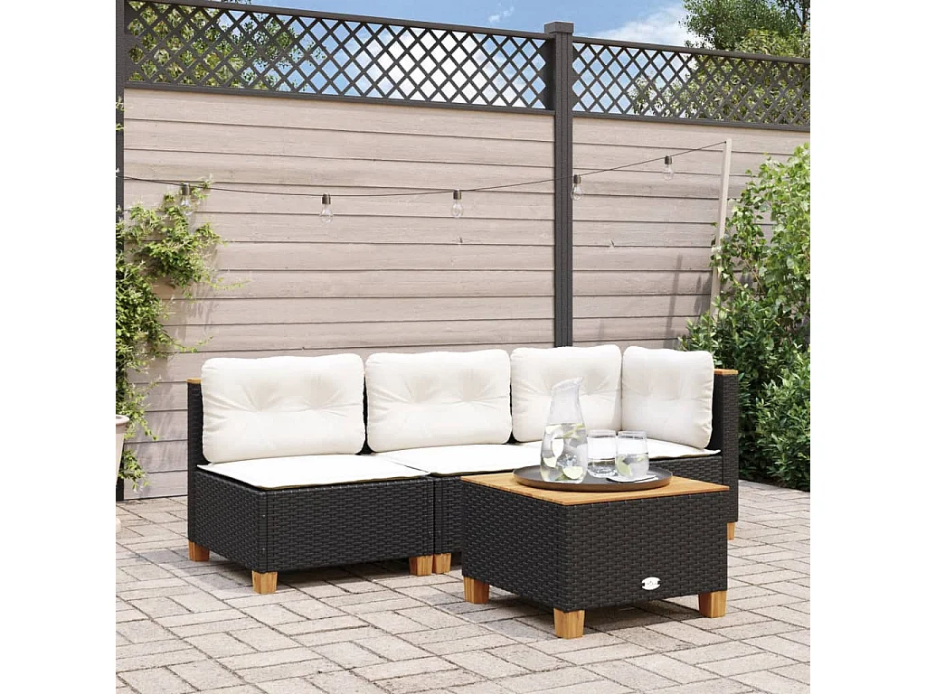 Garten-Ecksofa mit Kissen Schwarz Poly Rattan