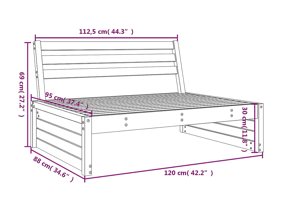 Garten-Mittelsofa 120x80 cm Massivholz Kiefer