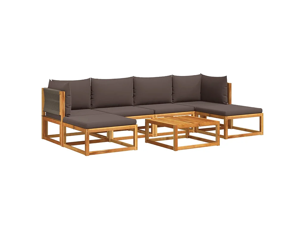 7-tlg. Gartensofa-Set mit Kissen Holz Akazie & Seil