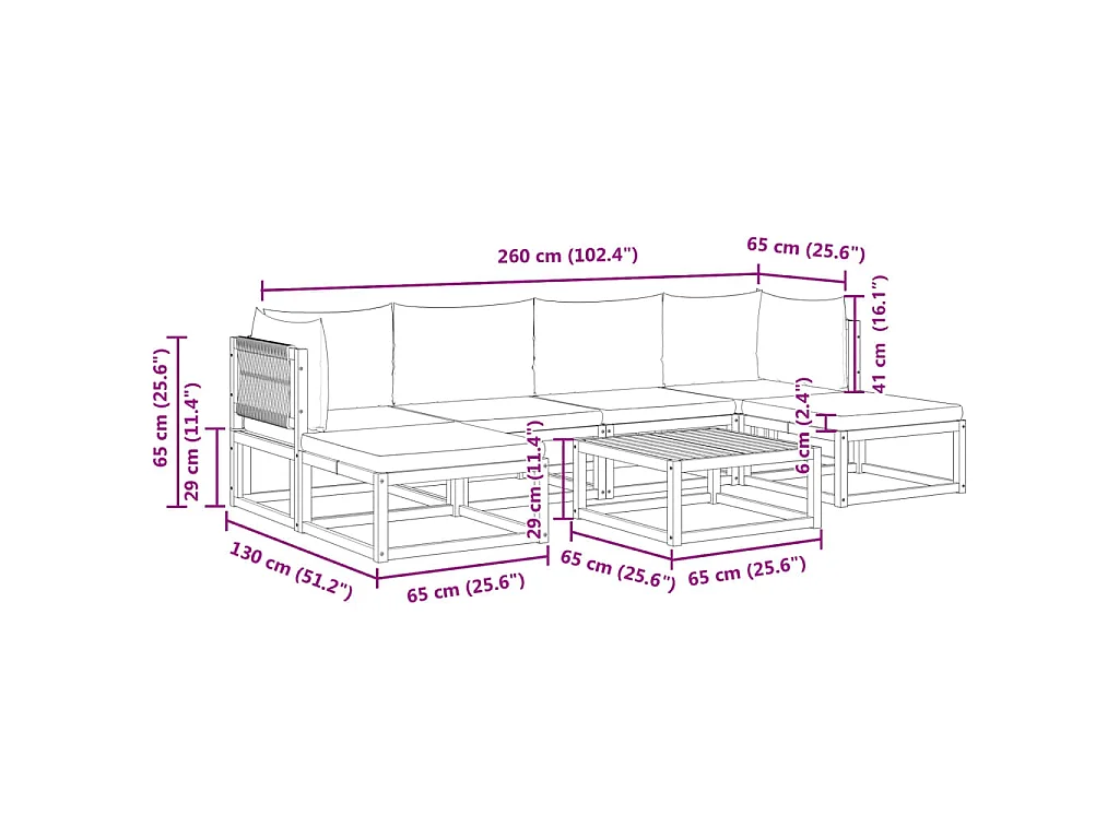 7-tlg. Gartensofa-Set mit Kissen Holz Akazie & Seil
