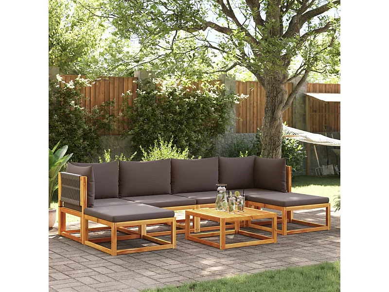 Conjunto de sofá de jardín de 7 piezas con cojines de madera de acacia y cuerda
