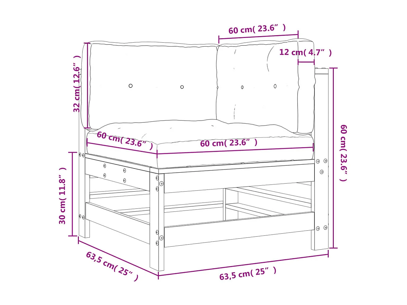 Divano Angolare con Cuscini in Legno Impregnato di Pino