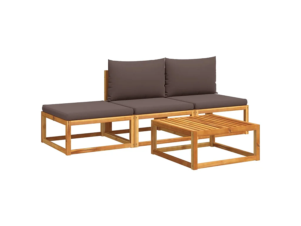 Set di divani da giardino 4 pezzi con cuscini in legno di acacia e corda