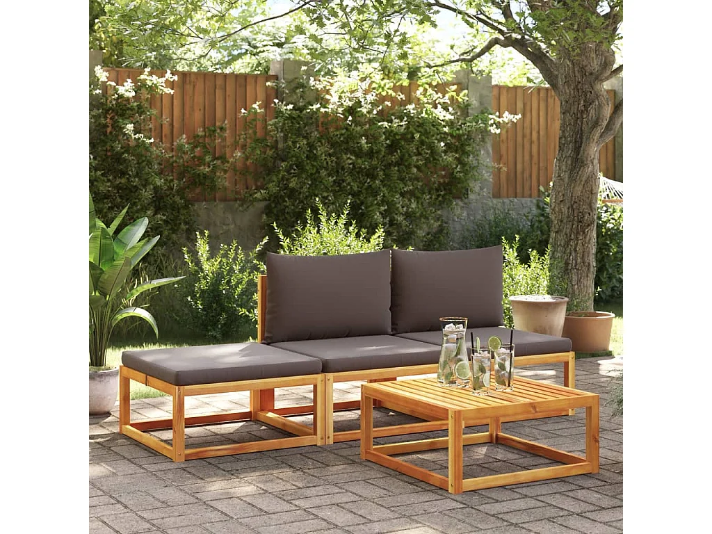 Set di divani da giardino 4 pezzi con cuscini in legno di acacia e corda