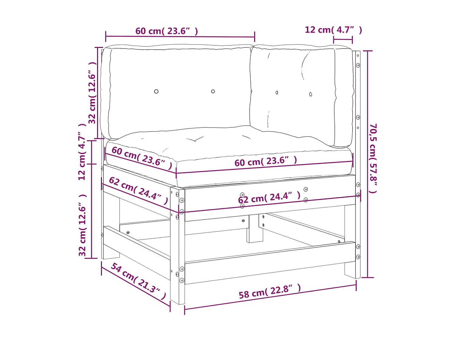 Canapé d'angle avec coussins bois de pin solide