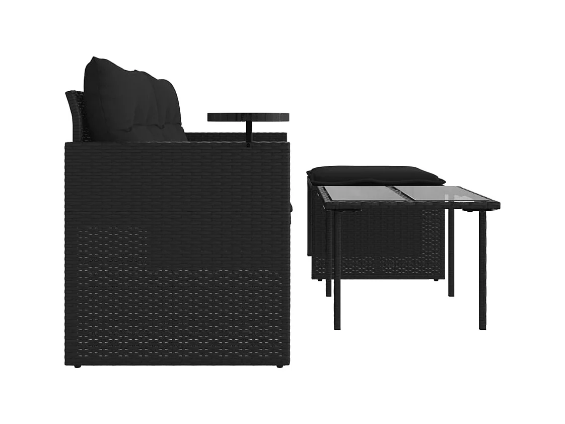 Salon de jardin 3 pcs avec coussins noir résine tressée