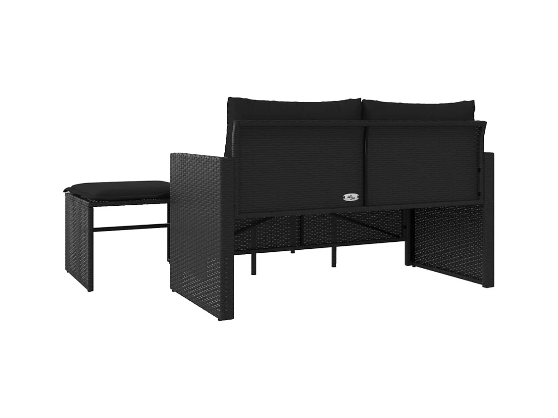 Salon de jardin 3 pcs avec coussins noir résine tressée