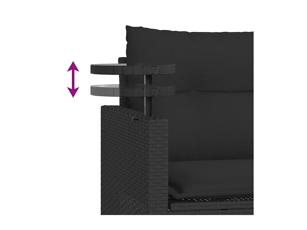 Salon de jardin 3 pcs avec coussins noir résine tressée