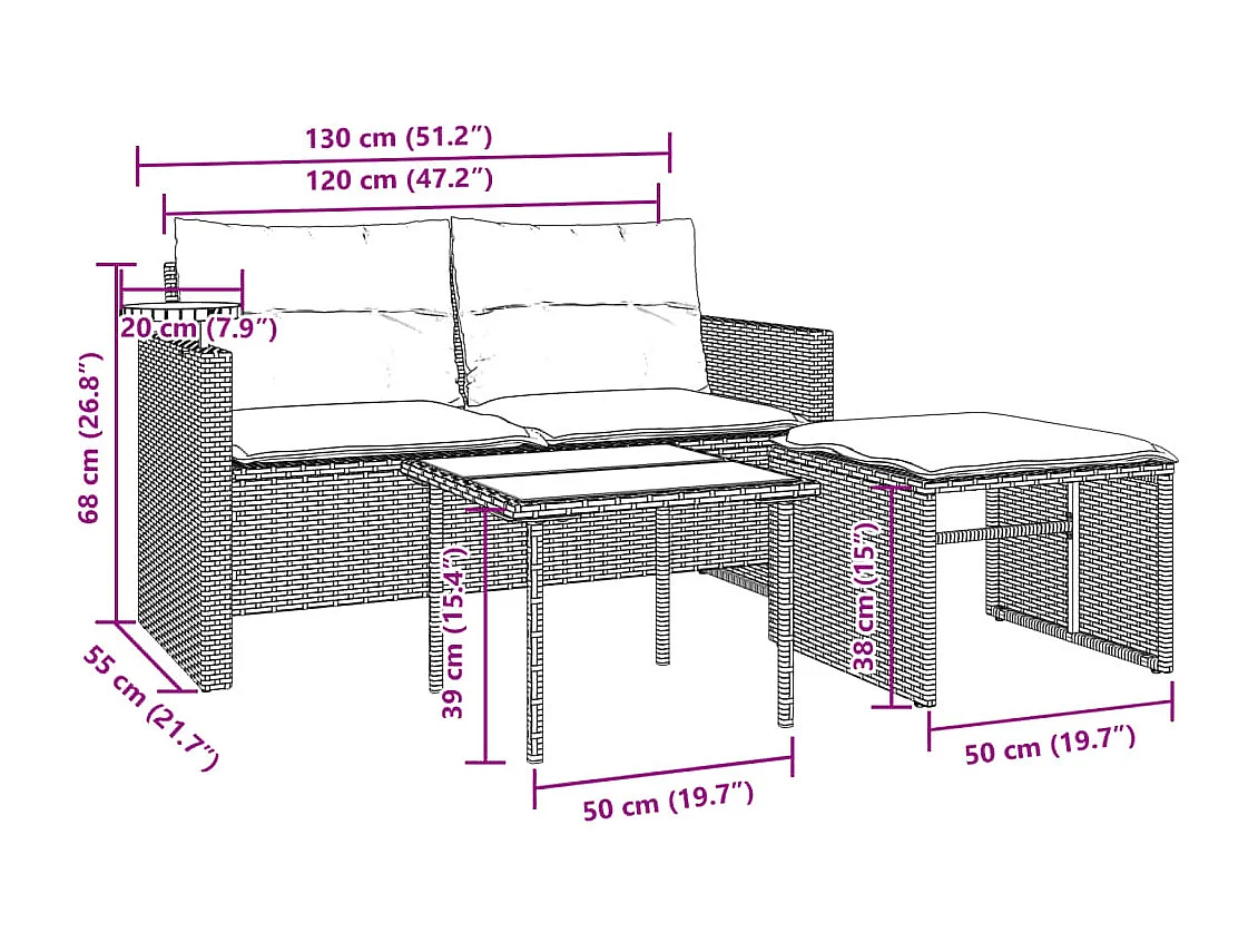 3-tlg. Garten-Sofagarnitur mit Kissen Schwarz Poly Rattan