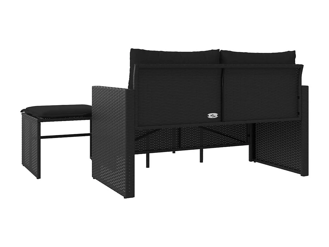 3-tlg. Garten-Sofagarnitur mit Kissen Schwarz Poly Rattan