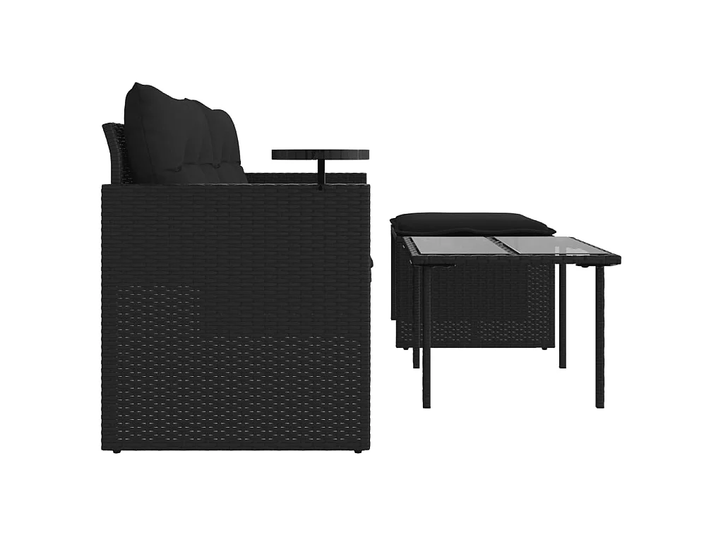 3-delige Loungeset met kussens poly rattan zwart