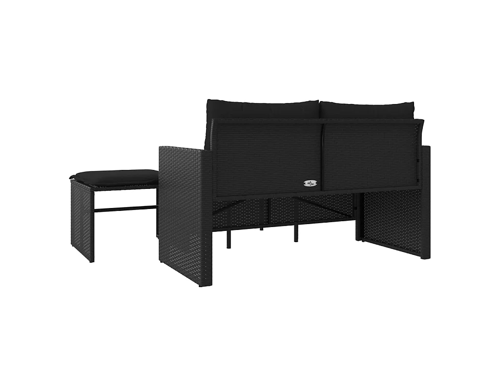 3 pcs conjunto sofás de jardim com almofadões vime PE preto