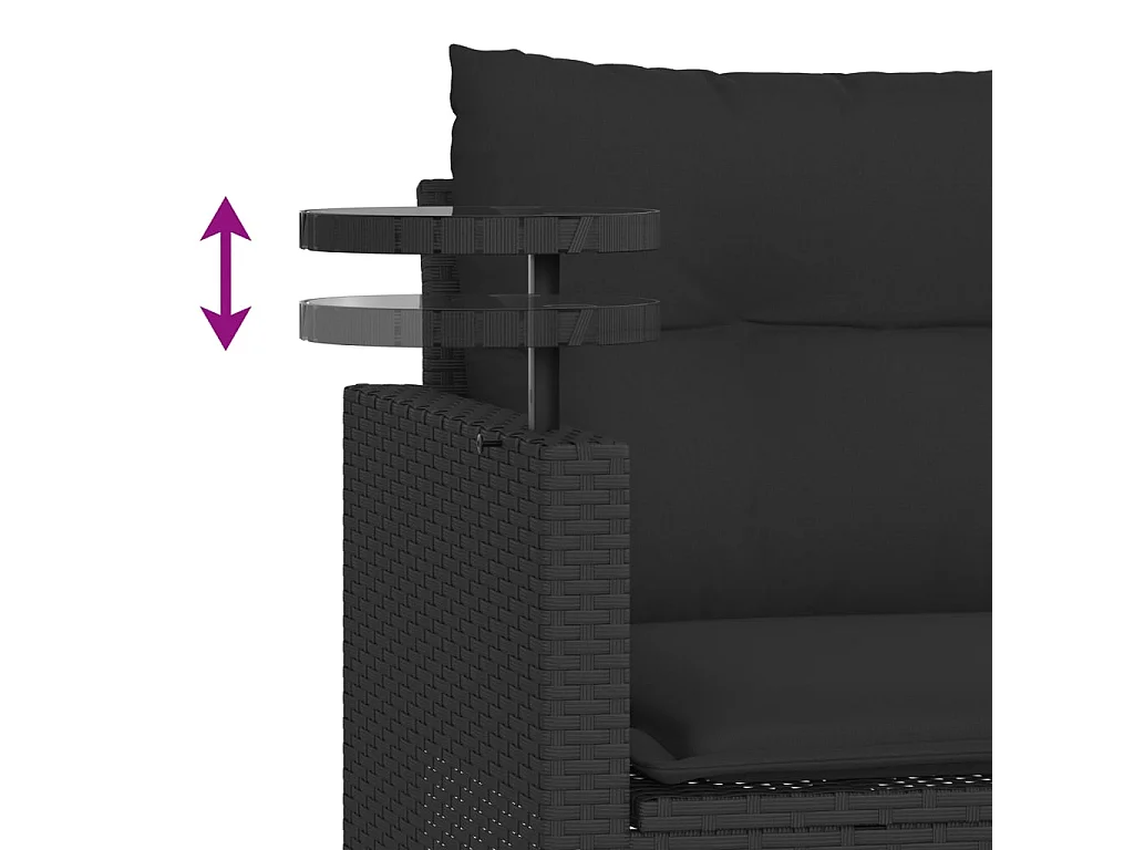3 pcs conjunto sofás de jardim com almofadões vime PE preto