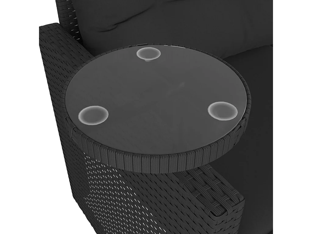 3 pcs conjunto sofás de jardim com almofadões vime PE preto