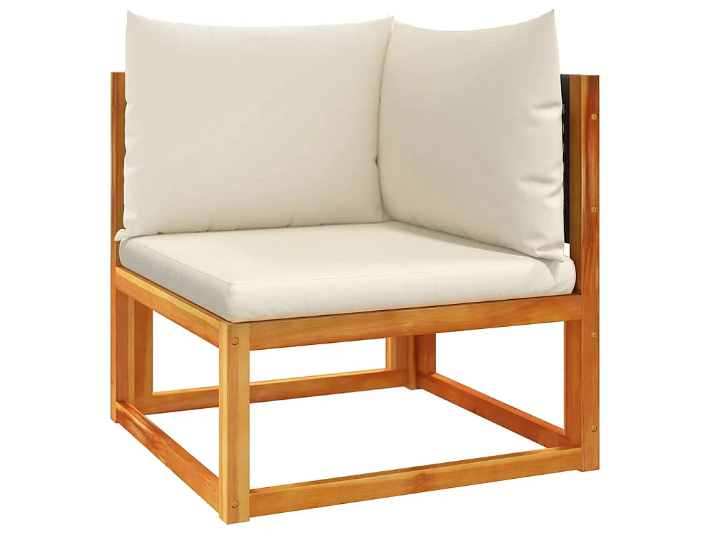 Divano da giardino angolare con cuscini in legno di acacia e rattan