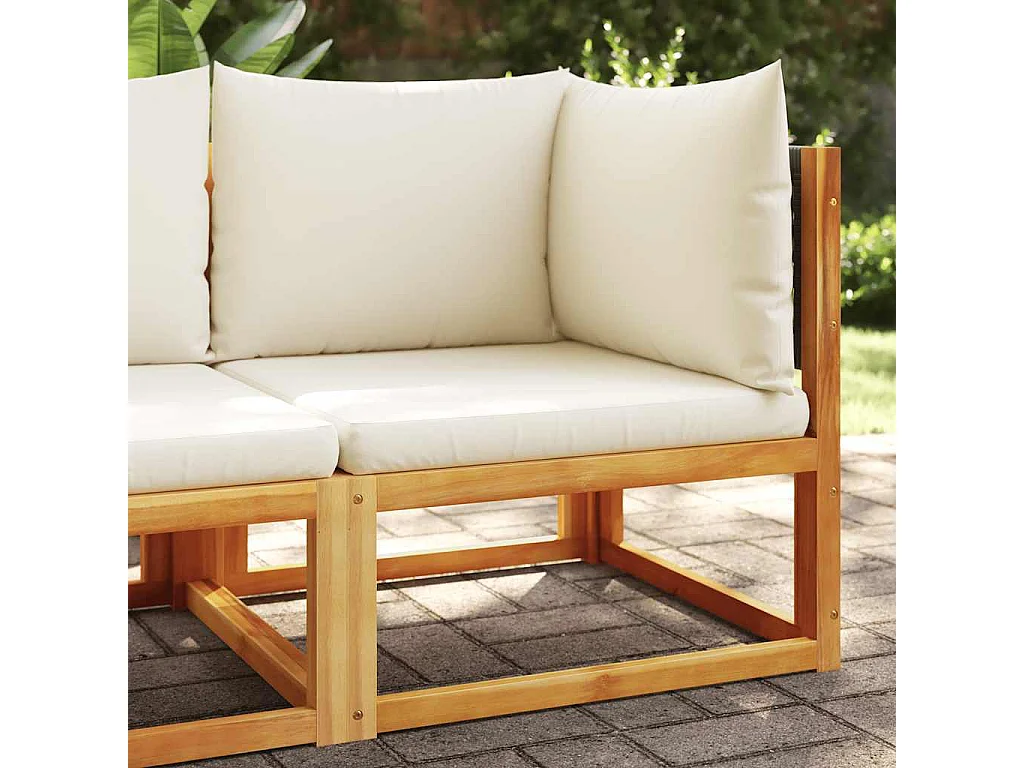 Divano da giardino angolare con cuscini in legno di acacia e rattan